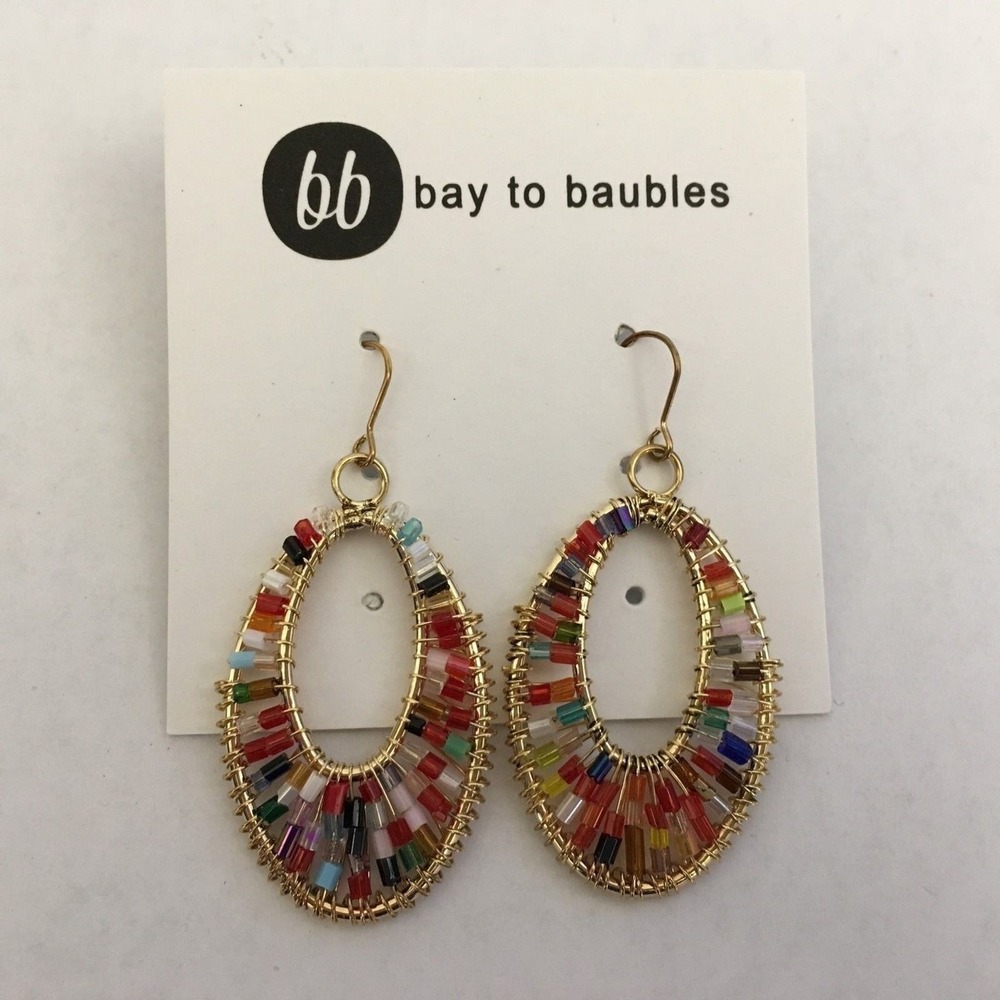 NIB Bay to Baubles Women's‎ Drop Earrings Jared Multi-color Beaded Oval NWT